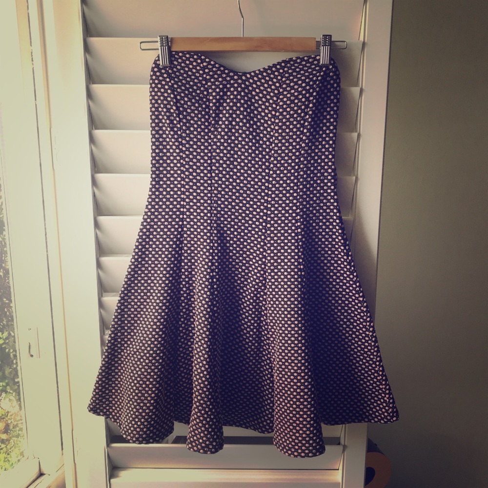 Black Strapless Mini Dress with Pink Polka Dots